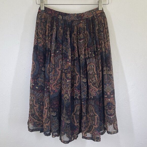 Ellen Tracy Linda Allard design Silk Lined Paisley Skirt 2 Dark Academia Fairy - Picture 1 of 11